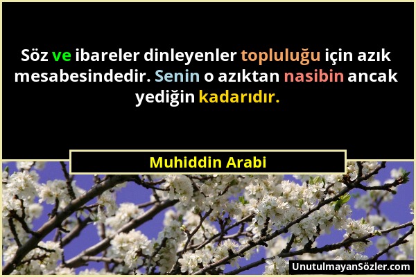 Muhiddin Arabi - Söz ve ibareler dinleyenler topluluğu için azık mesabesindedir. Senin o azıktan nasibin ancak yediğin kadarıdır....