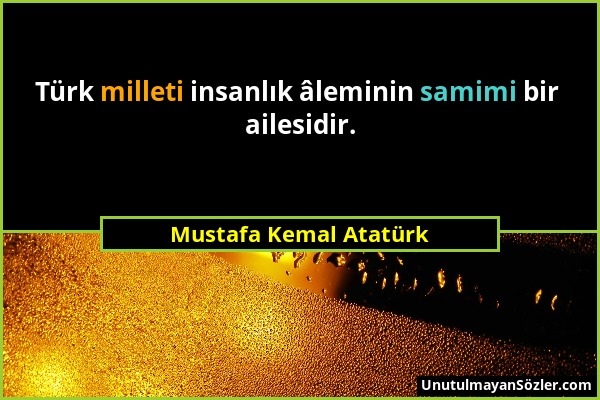 Mustafa Kemal Atatürk - Türk milleti insanlık âleminin samimi bir ailesidir....