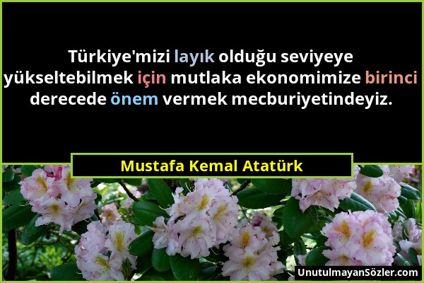 Mustafa Kemal Atatürk - Türkiye'mizi layık olduğu seviyeye yükseltebilmek için mutlaka ekonomimize birinci derecede önem vermek mecburiyetindeyiz....