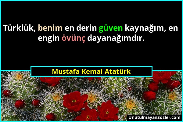 Mustafa Kemal Atatürk - Türklük, benim en derin güven kaynağım, en engin övünç dayanağımdır....