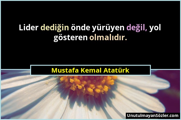 Mustafa Kemal Atatürk - Lider dediğin önde yürüyen değil, yol gösteren olmalıdır....