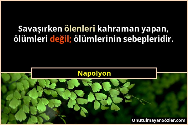 Napolyon - Savaşırken ölenleri kahraman yapan, ölümleri değil; ölümlerinin sebepleridir....