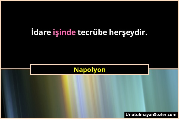 Napolyon - İdare işinde tecrübe herşeydir....