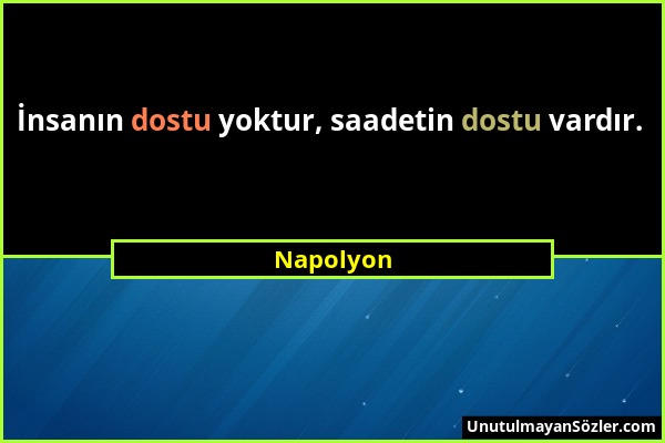 Napolyon - İnsanın dostu yoktur, saadetin dostu vardır....