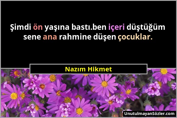 Nazım Hikmet - Şimdi ön yaşına bastı.ben içeri düştüğüm sene ana rahmine düşen çocuklar....