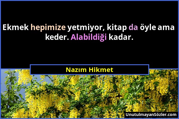 Nazım Hikmet - Ekmek hepimize yetmiyor, kitap da öyle ama keder. Alabildiği kadar....