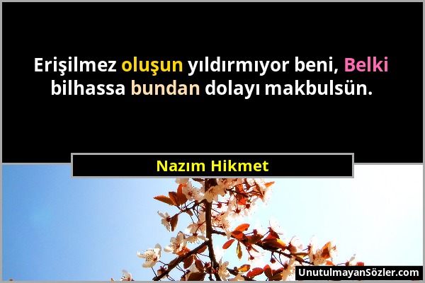 Nazım Hikmet - Erişilmez oluşun yıldırmıyor beni, Belki bilhassa bundan dolayı makbulsün....