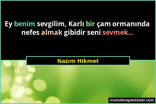 Nazım Hikmet - Ey benim sevgilim, Karlı bir çam ormanında nefes almak gibidir seni sevmek......