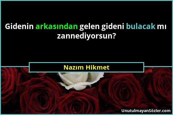 Nazım Hikmet - Gidenin arkasından gelen gideni bulacak mı zannediyorsun?...