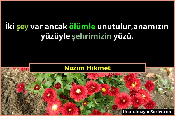 Nazım Hikmet - İki şey var ancak ölümle unutulur,anamızın yüzüyle şehrimizin yüzü....