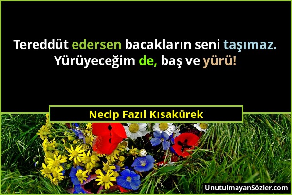 Necip Fazıl Kısakürek - Tereddüt edersen bacakların seni taşımaz. Yürüyeceğim de, baş ve yürü!...