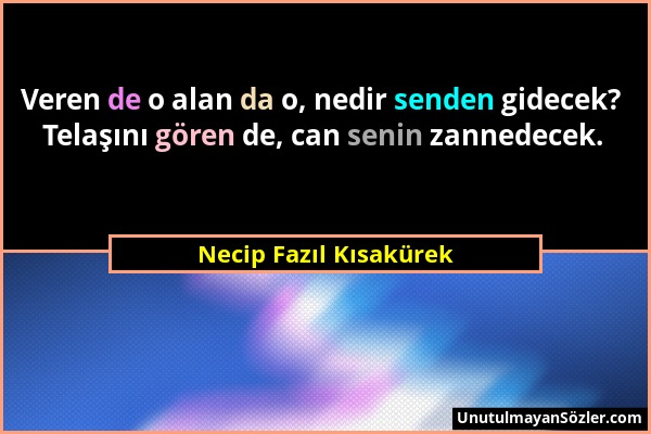 Necip Fazıl Kısakürek - Veren de o alan da o, nedir senden gidecek? Telaşını gören de, can senin zannedecek....