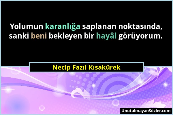 Necip Fazıl Kısakürek - Yolumun karanlığa saplanan noktasında, sanki beni bekleyen bir hayâl görüyorum....