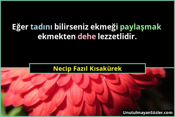 Necip Fazıl Kısakürek - Eğer tadını bilirseniz ekmeği paylaşmak ekmekten dehe lezzetlidir....