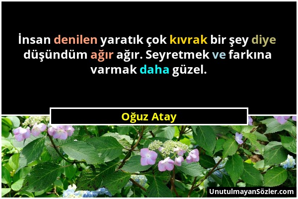 Oğuz Atay - İnsan denilen yaratık çok kıvrak bir şey diye düşündüm ağır ağır. Seyretmek ve farkına varmak daha güzel....