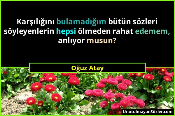 Oğuz Atay - Karşılığını bulamadığım bütün sözleri söyleyenlerin hepsi ölmeden rahat edemem, anlıyor musun?...