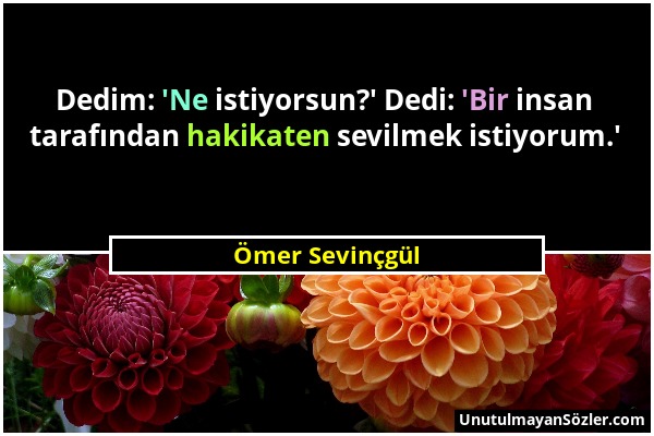 Ömer Sevinçgül - Dedim: 'Ne istiyorsun?' Dedi: 'Bir insan tarafından hakikaten sevilmek istiyorum.'...