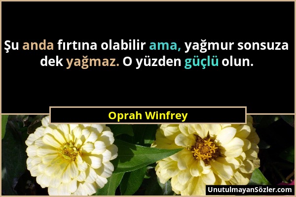 Oprah Winfrey - Şu anda fırtına olabilir ama, yağmur sonsuza dek yağmaz. O yüzden güçlü olun....