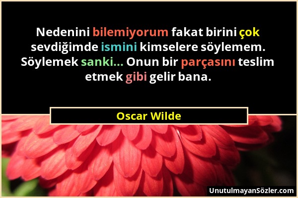 Oscar Wilde - Nedenini bilemiyorum fakat birini çok sevdiğimde ismini kimselere söylemem. Söylemek sanki... Onun bir parçasını teslim etmek gibi gelir...