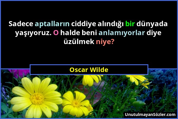 Oscar Wilde - Sadece aptalların ciddiye alındığı bir dünyada yaşıyoruz. O halde beni anlamıyorlar diye üzülmek niye?...