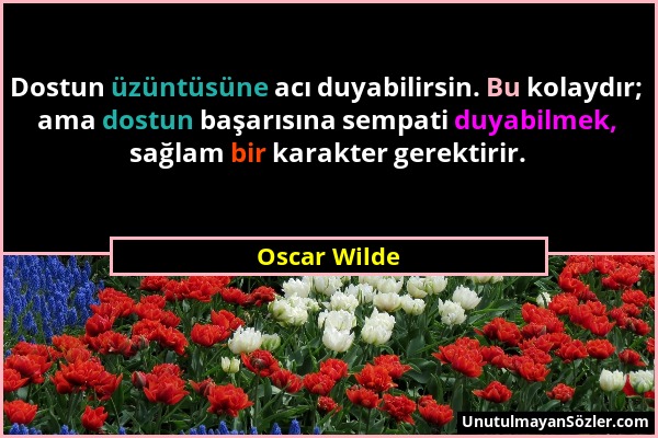 Oscar Wilde - Dostun üzüntüsüne acı duyabilirsin. Bu kolaydır; ama dostun başarısına sempati duyabilmek, sağlam bir karakter gerektirir....