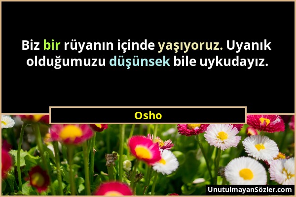 Osho - Biz bir rüyanın içinde yaşıyoruz. Uyanık olduğumuzu düşünsek bile uykudayız....