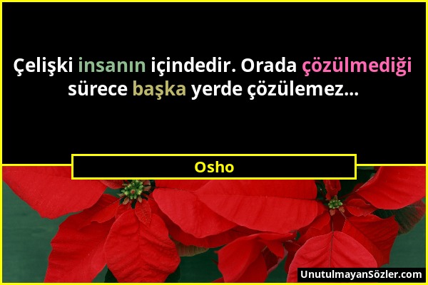 Osho - Çelişki insanın içindedir. Orada çözülmediği sürece başka yerde çözülemez......