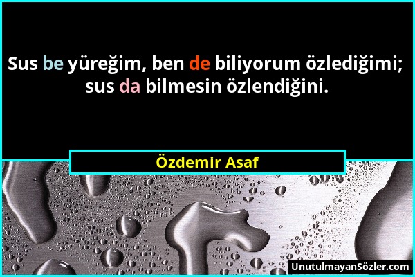 Özdemir Asaf - Sus be yüreğim, ben de biliyorum özlediğimi; sus da bilmesin özlendiğini....