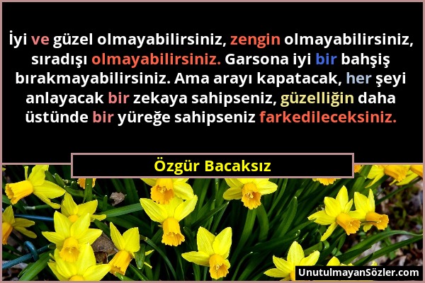 Özgür Bacaksız - İyi ve güzel olmayabilirsiniz, zengin olmayabilirsiniz, sıradışı olmayabilirsiniz. Garsona iyi bir bahşiş bırakmayabilirsiniz. Ama ar...