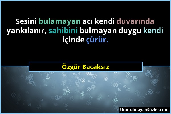 Özgür Bacaksız - Sesini bulamayan acı kendi duvarında yankılanır, sahibini bulmayan duygu kendi içinde çürür....