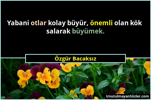 Özgür Bacaksız - Yabani otlar kolay büyür, önemli olan kök salarak büyümek....