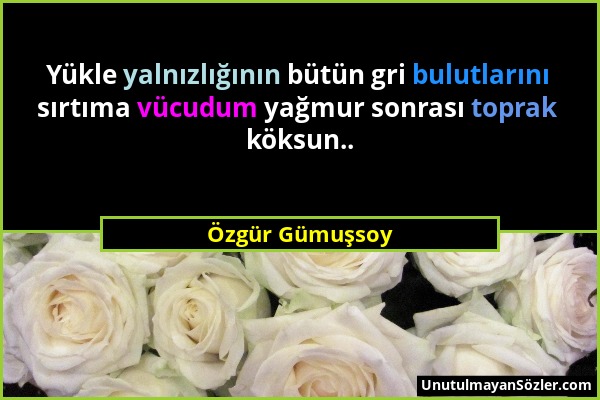 Özgür Gümuşsoy - Yükle yalnızlığının bütün gri bulutlarını sırtıma vücudum yağmur sonrası toprak köksun.....