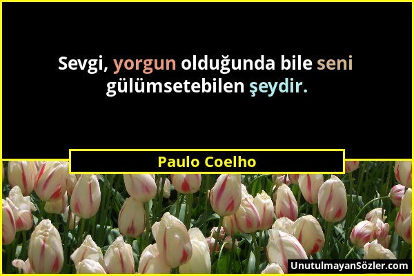 Paulo Coelho - Sevgi, yorgun olduğunda bile seni gülümsetebilen şeydir....