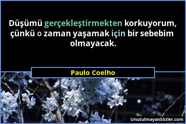 Paulo Coelho - Düşümü gerçekleştirmekten korkuyorum, çünkü o zaman yaşamak için bir sebebim olmayacak....