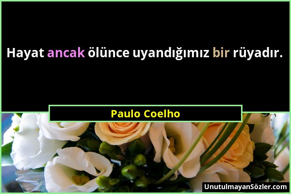 Paulo Coelho - Hayat ancak ölünce uyandığımız bir rüyadır....