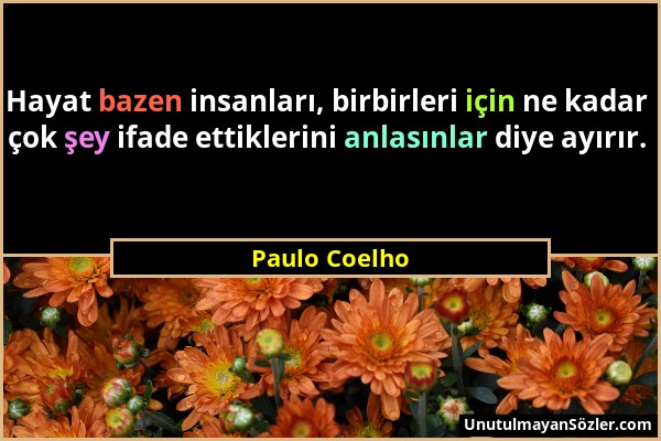 Paulo Coelho - Hayat bazen insanları, birbirleri için ne kadar çok şey ifade ettiklerini anlasınlar diye ayırır....