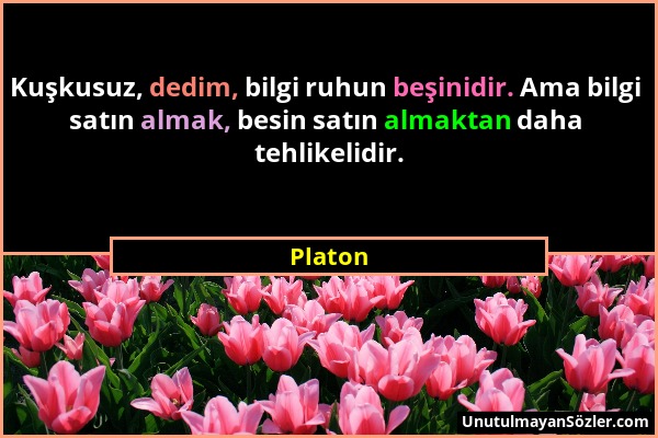 Platon - Kuşkusuz, dedim, bilgi ruhun beşinidir. Ama bilgi satın almak, besin satın almaktan daha tehlikelidir....