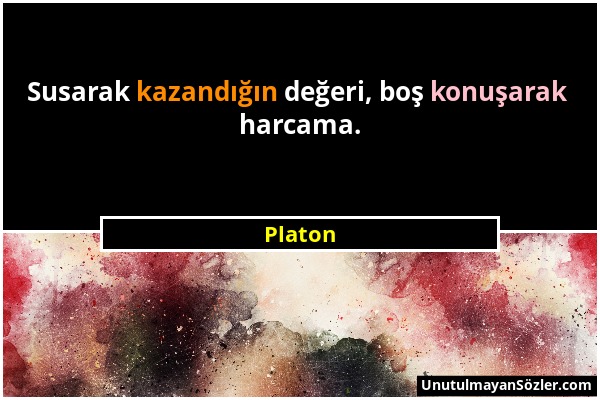 Platon - Susarak kazandığın değeri, boş konuşarak harcama....