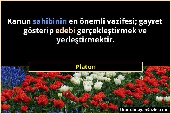 Platon - Kanun sahibinin en önemli vazifesi; gayret gösterip edebi gerçekleştirmek ve yerleştirmektir....