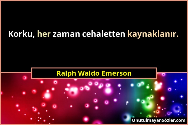 Ralph Waldo Emerson - Korku, her zaman cehaletten kaynaklanır....