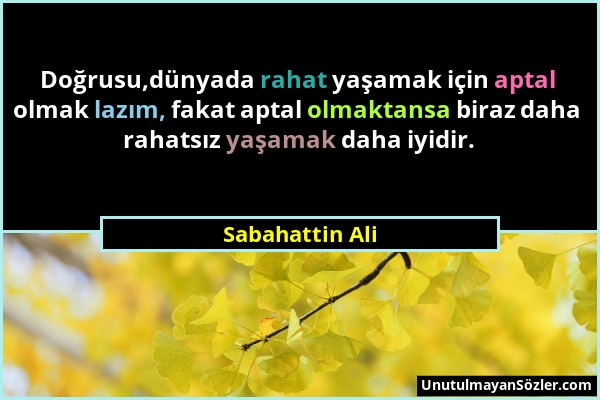 Sabahattin Ali - Doğrusu,dünyada rahat yaşamak için aptal olmak lazım, fakat aptal olmaktansa biraz daha rahatsız yaşamak daha iyidir....