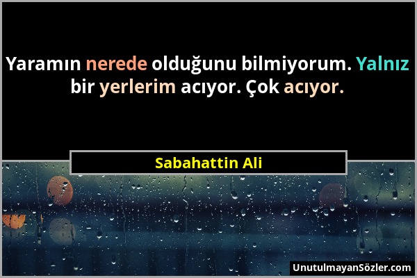 Sabahattin Ali - Yaramın nerede olduğunu bilmiyorum. Yalnız bir yerlerim acıyor. Çok acıyor....