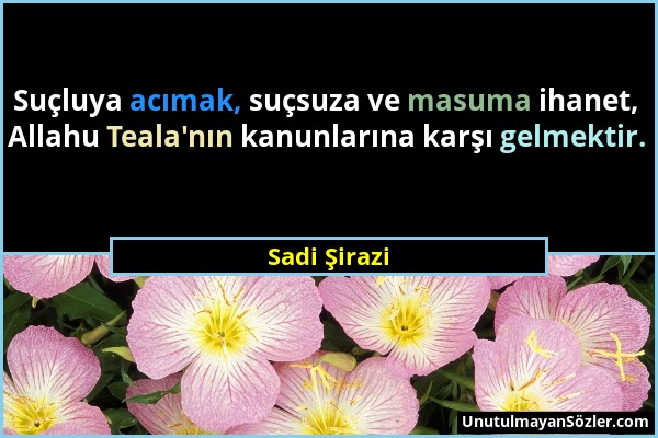 Sadi Şirazi - Suçluya acımak, suçsuza ve masuma ihanet, Allahu Teala'nın kanunlarına karşı gelmektir....