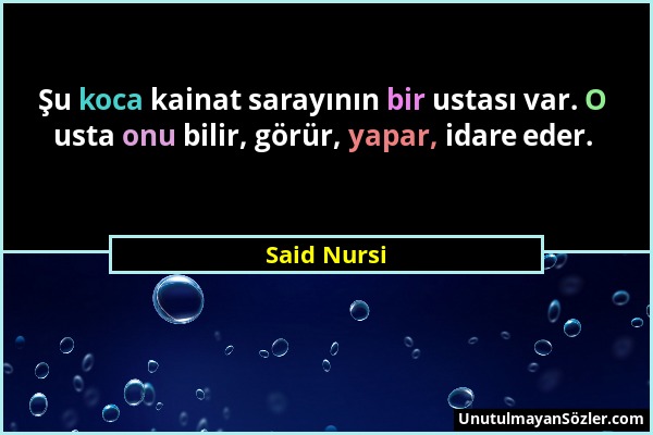 Said Nursi - Şu koca kainat sarayının bir ustası var. O usta onu bilir, görür, yapar, idare eder....