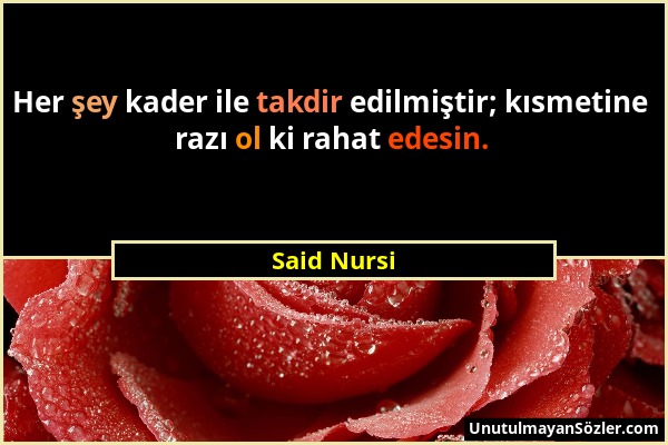 Said Nursi - Her şey kader ile takdir edilmiştir; kısmetine razı ol ki rahat edesin....