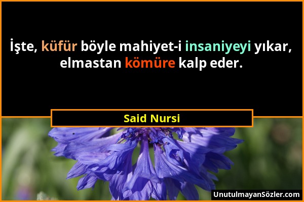 Said Nursi - İşte, küfür böyle mahiyet-i insaniyeyi yıkar, elmastan kömüre kalp eder....