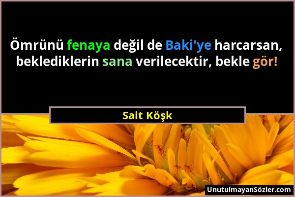 Sait Köşk - Ömrünü fenaya değil de Baki'ye harcarsan, beklediklerin sana verilecektir, bekle gör!...