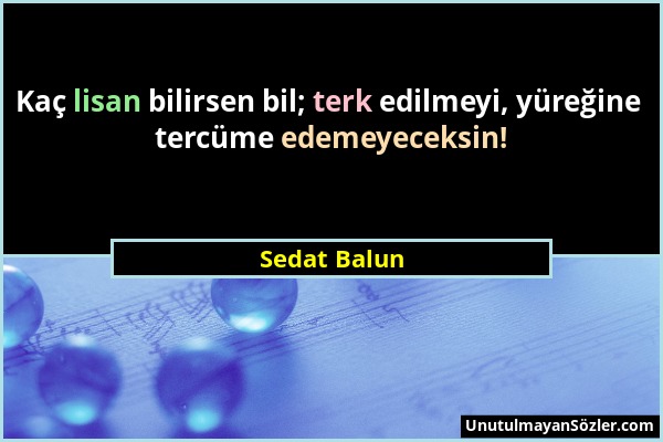 Sedat Balun - Kaç lisan bilirsen bil; terk edilmeyi, yüreğine tercüme edemeyeceksin!...