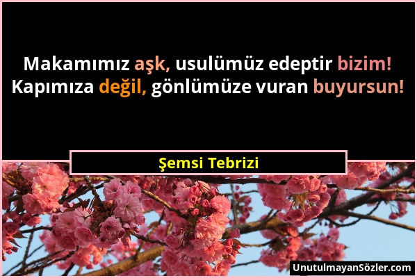 Şemsi Tebrizi - Makamımız aşk, usulümüz edeptir bizim! Kapımıza değil, gönlümüze vuran buyursun!...