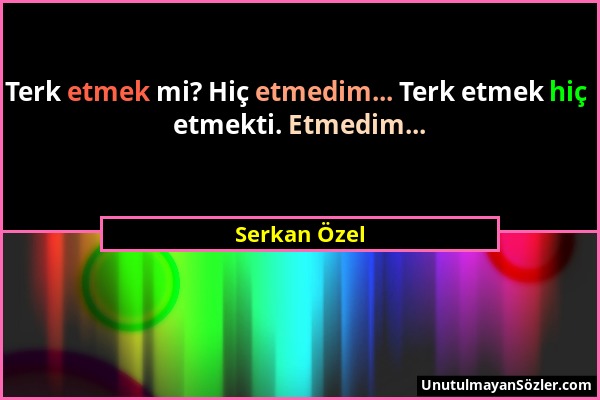 Serkan Özel - Terk etmek mi? Hiç etmedim... Terk etmek hiç etmekti. Etmedim......